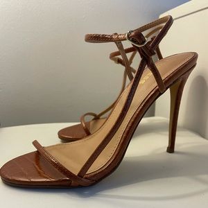 Brown Croc High Heeled Strappy Sandal. Minimal, Elegant sandal.